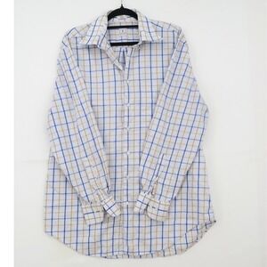 Peter Millar Mens Blue Tan Windowpane Check Cotton Button Down‎ Shirt Large